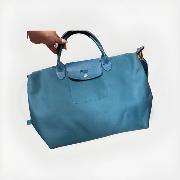 Longchamp Le Pliage Neo Teal Blue Tote Large with Strap - Picture 5 of 16